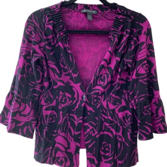 INC Petite Floral Bell Sleeve Purple Cardigan Med - Picture 1 of 7